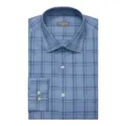 Men's $60 Van Heusen Flex Wrinkle-Free Blue Plaid Dress Shirt 15-15.5/34-35 NWT