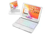WASSUP For iPad 7th/8th/9th Gen Keyboard Case 360 Rotatable Backlit Keyboard with Pencil Holder-Silver