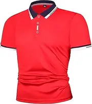 [VgueElegc] Men's Muscle Button Running Shirt Slim Fit Athletic Bodybuilding T-Shirts Color Block Short Sleeve T Shirt, Red, Small