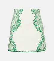 [Alemais] Alémais Olive printed linen and cotton miniskirt UK 8 white