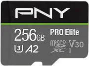 PNY 256GB PRO Elite microSDXC Memory Card - 100MB/s, U3, V30, A2, 4K UHD, Full HD, UHS-I, Micro SD