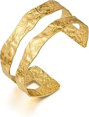 [WOWORAMA] Hammered Chunky Cuff Bracelets for Women Vintage Boho Wide Bangle Bracelets Irregular Statement Bracelet Thick Arm Cuff Gold Silver Bracelet