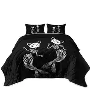 Cool Day of the Dead Mermaid Cat Skeletons Coverlet