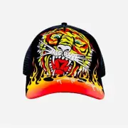ED HARDY EMBROILED TIGER FLAME TRUCKER HAT