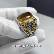 Premium Quality Citrine Gemstone Ring For Men Sterling 925 Silver Unique Ring