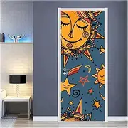 Door Stickers Self-Adhesive Abstract Cartoon Art Door Stickers Home Decoration Wall Stickers Mural Porch Wallpaper Poster(90x200cm)
