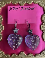 Betsey Johnson Vintage Heavens to Betsey Blue Lucite Puff Heart Star Earrings