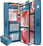 Hearth & Harbor Holiday Storage with Christmas Bins and Ribbon Organizer - Fade Resistant Wrapping Paper Containers with Wheels Fits Up to 30 Rolls