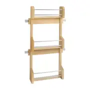 Natural Wood 15" Kitchen Cabinet Door Mounted 3-Shelf Storage Spice Rack