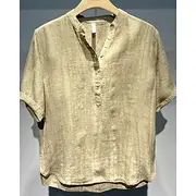 Men's Shirt Linen Shirt Popover Shirt Casual Shirt Cotton Shirt Plain Vacation Street Light Yellow White Short Sleeve Band Collar Summer Clothing Apparel