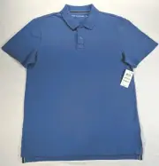 SUN + STONE Men's Polo Shirt sz M Blue Collar 2 Button Hem Slit 100% Cotton NWT