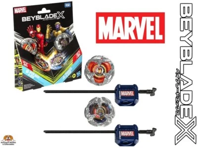 Beyblade X Marvel : Iron Man 4-80B vs Thanos 4-60P battle top set by Takara Tomy