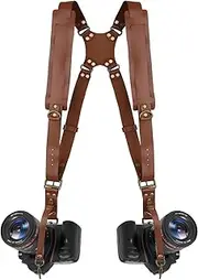 Dual Camera Harness,Leather Camera Shoulder Strap for 2 Cameras,Dual Camera Strap for DSLR/SLR,Dual Shoulder Leather Camera Strap,Double Camera Strap Harness for Men&Women