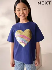 Navy Sequin Heart Print T-Shirt (3-16yrs) (AK7295) | $22 - $33