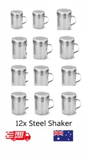 Salt Sprinkles shaker Cocoa Shaker Dredger Stainless Steel restaurant steel x 12