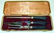 Vintage Handle Knife Fork Honing Steel Meat Carving Set Royal in Box High Carbon