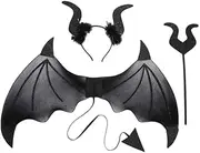 3 Piece Black Devil Wings Set, Halloween Party COS Costume Masquerade Suit with Wings, Pitchfork and Devil Horn Hoop Suitable for Both Adults and Children (Black)