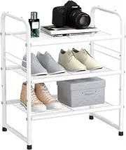 [wkokos] Compact Wire Shoe Rack Shelf, Space-Saving Stackable Shoe Organizer, Heavy-Duty Small Storage Shelves, 3-Tier, White