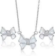 [MOLIDAY] Silver Bow Jewelry Set for Women Elegant 14K White Gold Necklace & Earrings Set with Clear Resin Drip, Dainty Matching Jewelry Gift for Her (Birthday, Anniversary, Graduation, Christmas)