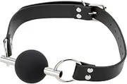 Ouch! Black & White Solid Ball Gag with Bonded Leather Straps