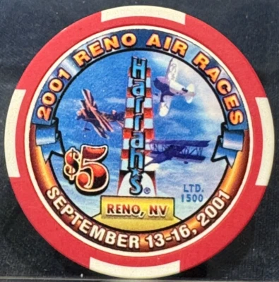 2001 Reno Air Races Harrahs $5 Casino Token-Very Rare-Race Cancelled Due to 9/11