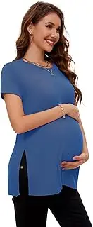 [Smallshow] Women's Maternity Shirt Side Split Tops Short Sleeve Pregnancy Clothes