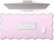 Hahafelt Scalloped Desk Mat Large Scalloped Piping Cute Desk Mat Aesthetic Preppy Table Pad Large Nonslip Pad with Edge Stitching Waterproof Gaming(Pink,31.5 x 15.75 Inches)