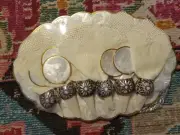 VTG Natural Capiz Pearl Shell Placemats Coasters Set NOS beach chic napkin rings