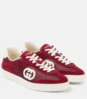 [Gucci] Gucci Interlocking G suede-trimmed sneakers AU 5 burgundy