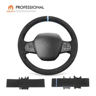 MEWANT DIY Stitch Black Alcantara Steering Wheel Cover Wrap for BMW i3 2013-2022