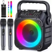 Karaoke Machine, Portable Bluetooth Speaker with 2 Wireless Microphones for Adul