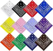 [OJIOUI] 12 Pcs Bandanas for Women Men Cowboy Bandanas in Bulk Neckerchief Scarf Head Wrap Necktie Face Cover Headband Bulk for Party Costume