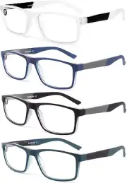 Blue Light Blocking Reading Glasses 4-Pack for Men and Women, +4.00 Strength