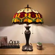 Tiffany Style Table Lamp Stained Glass Red Tulips LED Bulbs Include 24"H*16"W
