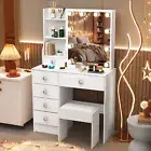 Dressing Table w/ LED Mirror Stool White Vanity Desk Set 6 Drawers Make up Desk