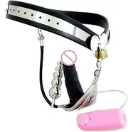 HCUDFN BDSM Female Chastity Belt with Dildo -Vibrator -Strap on Dildo Kit Bondage Chastity Device Games for Women Couples(Waist 64~70cm)