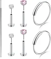 [Zolure] 18G/20G Flat Back Nose Rings Threadless Stud Surgical Steel Push in Earrings Tragus Cartilage Labret Helix Lip Conch Medusa Piercing Jewelry