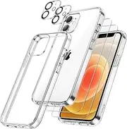 JETech 5 in 1 Case for iPhone 12 Mini 5.4-Inch, with 2-Pack Screen Protector and 2-Pack Camera Lens Protector, Full Coverage Tempered Glass Film, Non-Yellowing Shockproof Phone Cover (Clear)