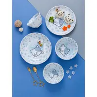在飛比找ETMall東森購物網優惠-日本進口卡通小豬貓咪陶瓷兒童碗日式可愛家用深碗圓碗盤子碟子
