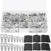 240PCS Copper Wire Lugs Tinned Battery Welding Cable Lug Crimp Terminals&Heat Shrink Tubing Set;6/8/10mm Ring Teminals;6/10/16/25/35mm² Guage Wire Connectors Crimping Terminal Assortment Kit