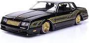 1986 Chevy Monte Carlo SS Lowrider Black Metallic with Gold Graphics and Wheels Lowriders Series 1/24 Diecast Model Car by Maisto 32542BK