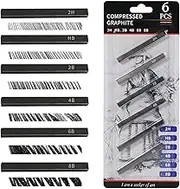 6PCS Square Graphite Sticks, Black Sketch Charcoal Pencil Set, Compressed Charcoal Strips Pencils, Charcoal Drawing Sticks Set, Artist Charcoal for Sketching, Shading, DIY Drawing