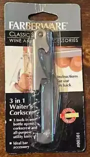 Farberware Classic Series Wine & Bar Accessories 3 in 1 Waiter's Corkscrew NEW