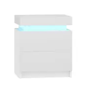 Advwin Bedside Table LED Nightstand 2 Drawers Lift Up Side Table White