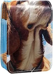 Lipstick Case,Leather Lip Gloss Lipstick Organizer with Mirror,Mini Lipstick Holder Bag,Dog and Sky