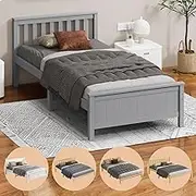 ALFORDSON Single Size Wooden Bed Frame Base Fabiano Series with Headboard & Tailboard, Slatted Design with Solid Pine Wood Construction for Home Bedroom, Modern Scandinavian Style, Grey