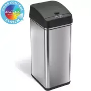 13 Gal. Touchless Sensor Trash Can AbsorbX Odor Filter Stainless Steel, Wide Lid