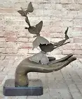 Signed Original Milo Art Deco Sculpture Butterfly in Hand Bronze Statue Artwork