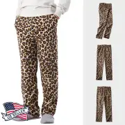 Men's Animal Leopard Print Cozy Flannel Lounge Fleece Winter Pajama Pants