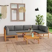 7 Piece Garden Lounge Set with Grey Cushions Solid Teak Wood, Garden Furniture Sets
